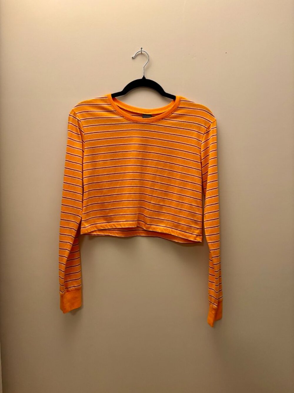 Striped Cropped Long-Sleeve Top -Orange